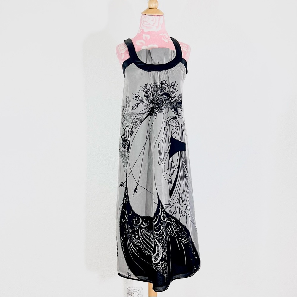 Women’s VOOM by Joy Han Gray/black 100% Silk Dress Greek Flapper